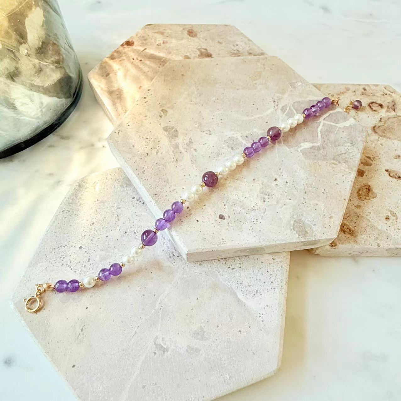 Baroque - Amethyst and Shell Pearl 14K Gold Filled Beaded Bracelet