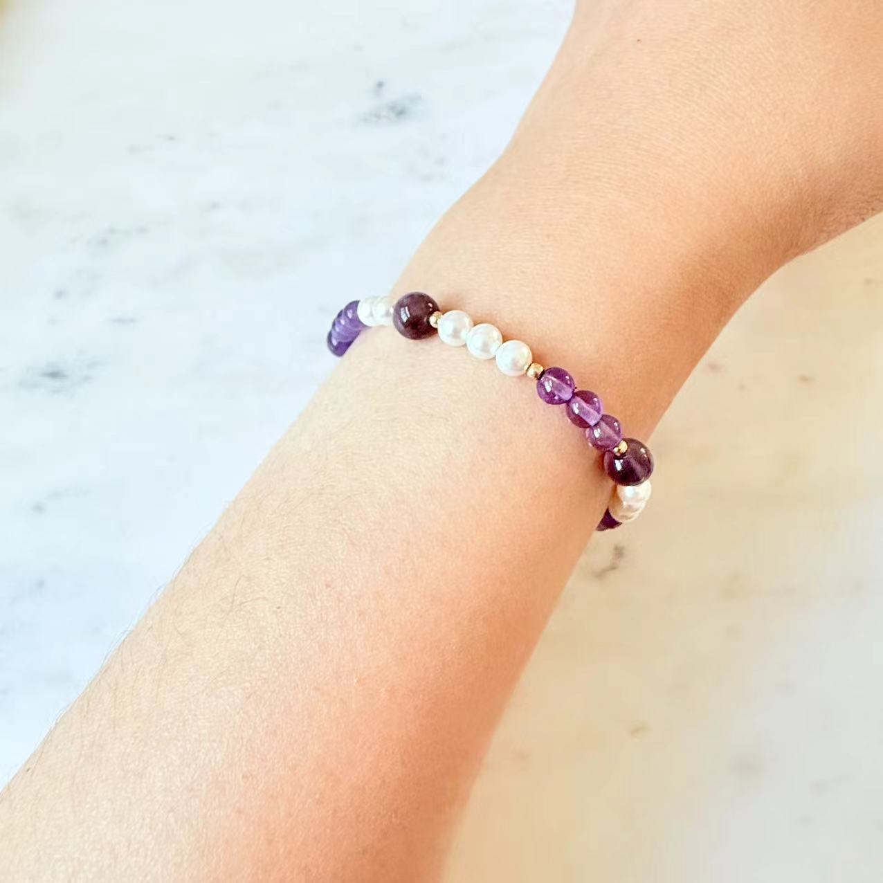 Baroque - Amethyst and Shell Pearl 14K Gold Filled Beaded Bracelet