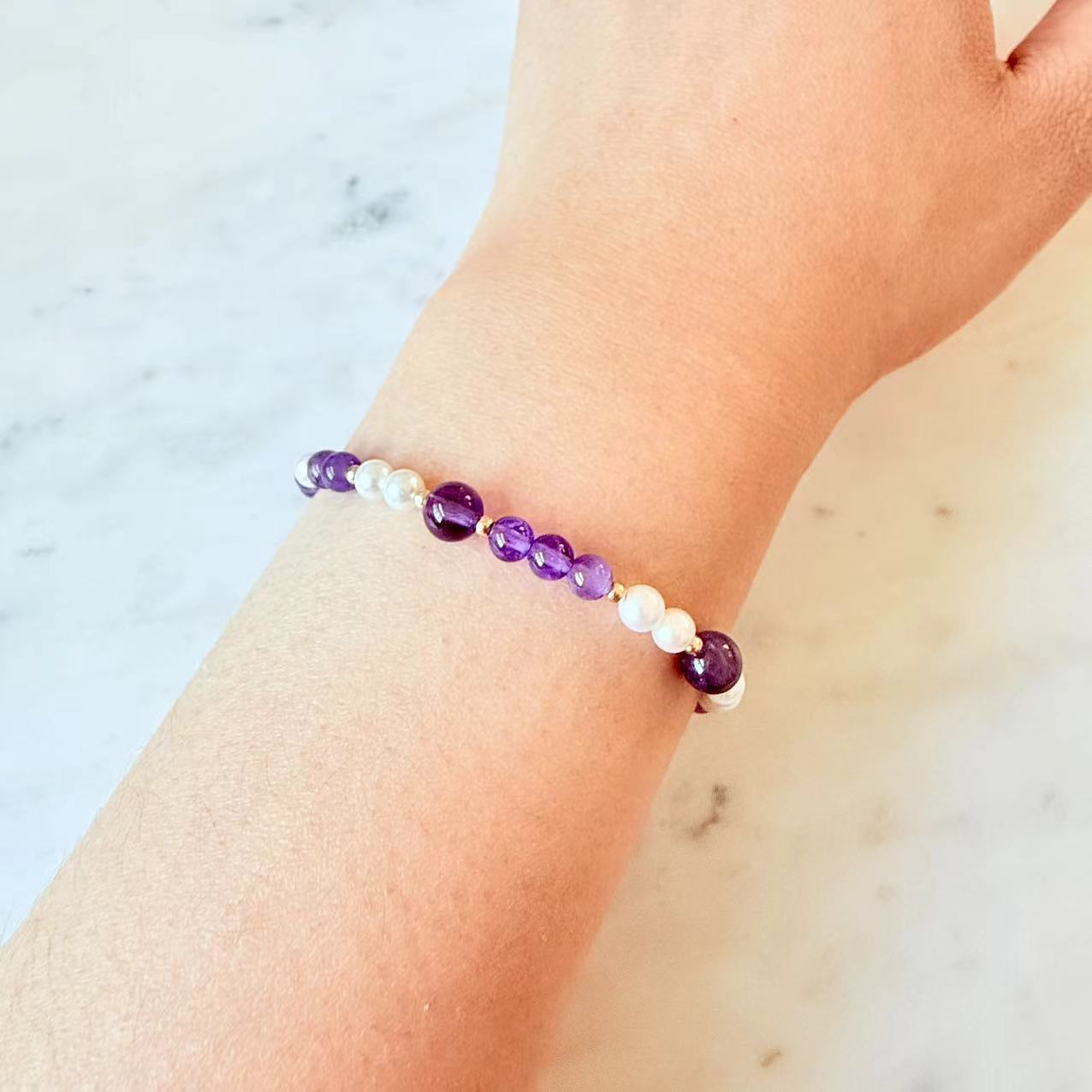 Baroque - Amethyst and Shell Pearl 14K Gold Filled Beaded Bracelet