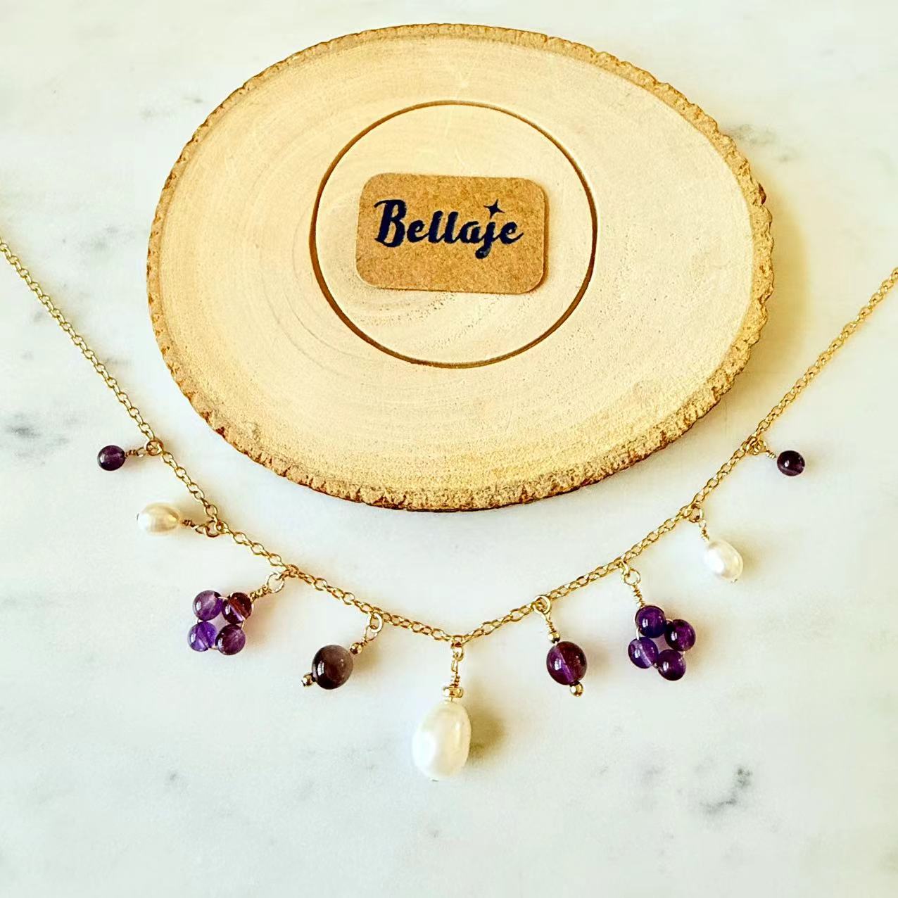 Baroque - Amethyst and Teardrop Pearl 14K Gold-Filled Station Necklace