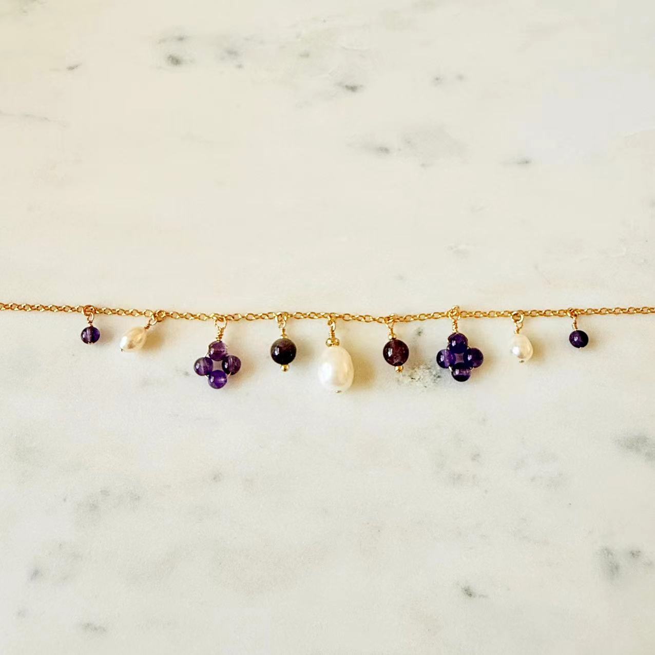Baroque - Amethyst and Teardrop Pearl 14K Gold-Filled Station Necklace