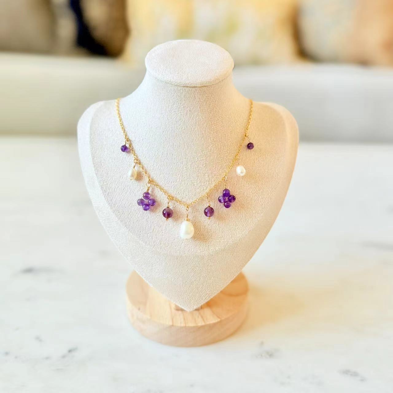 Baroque - Amethyst and Teardrop Pearl 14K Gold-Filled Station Necklace
