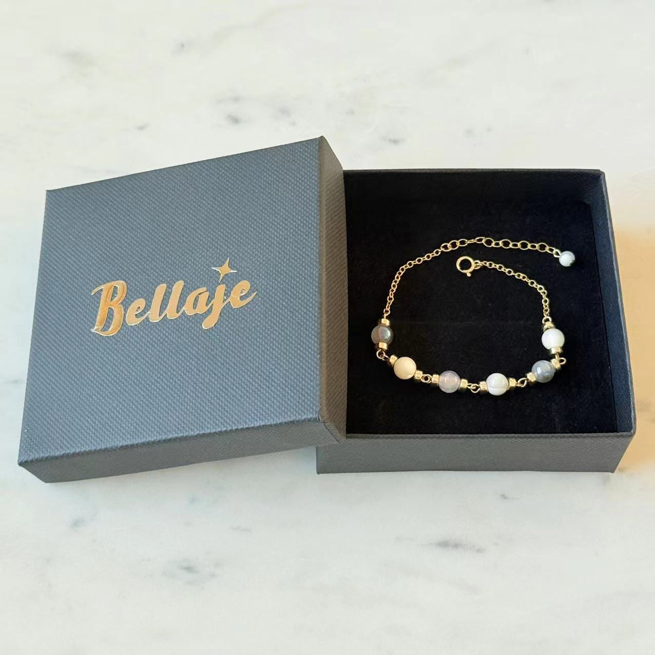 Dopamine - Mother of Pearl and Blue Glass Beads 14K Gold-Filled Bracelet