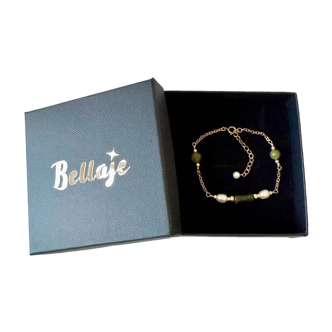 Jade - Natural Jade and Freshwater Pearl Station Gold-Filled Bracelet